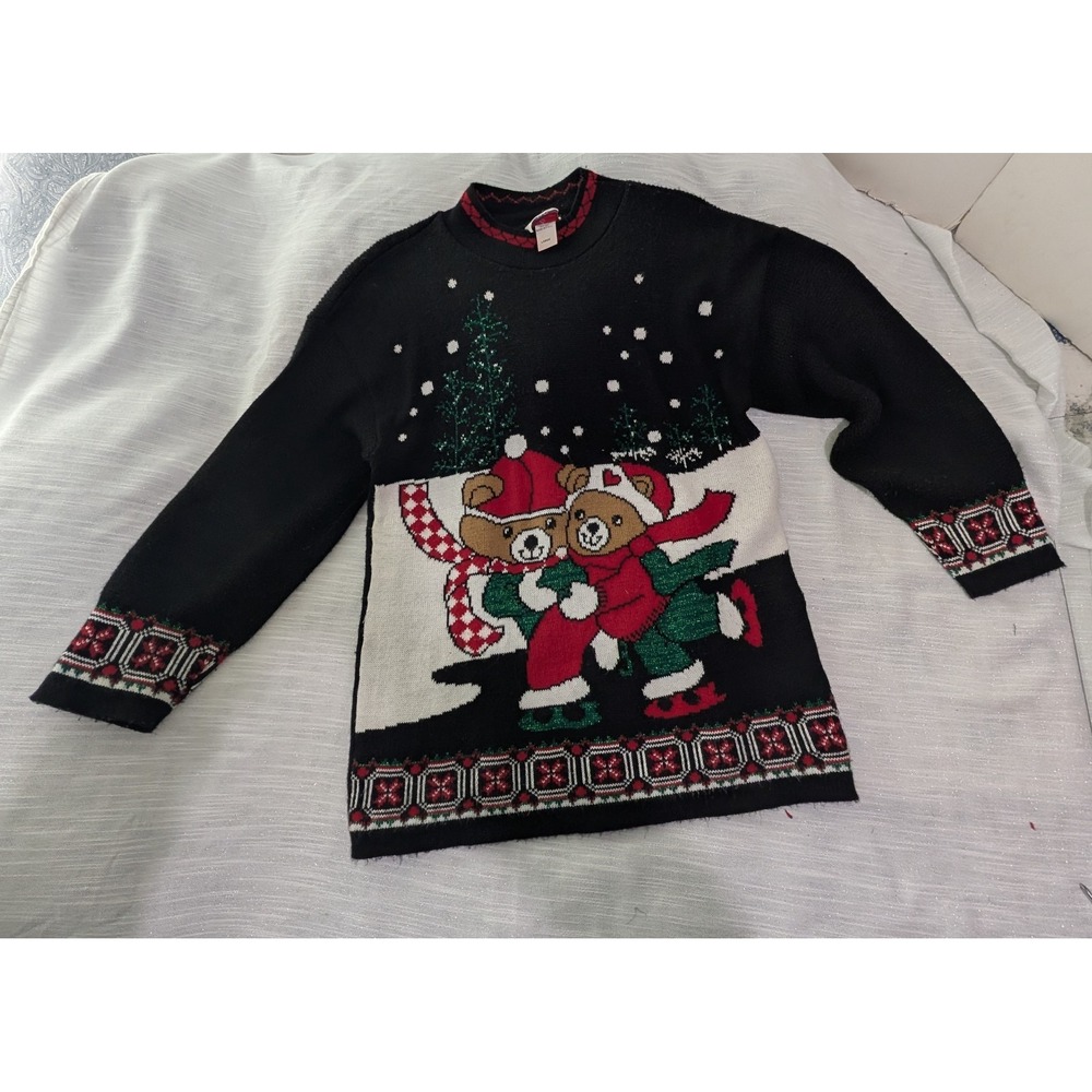 Vintage JJ Poole Teddy Bear Christmas Pullover‎ Sweater Womens Large USA Made